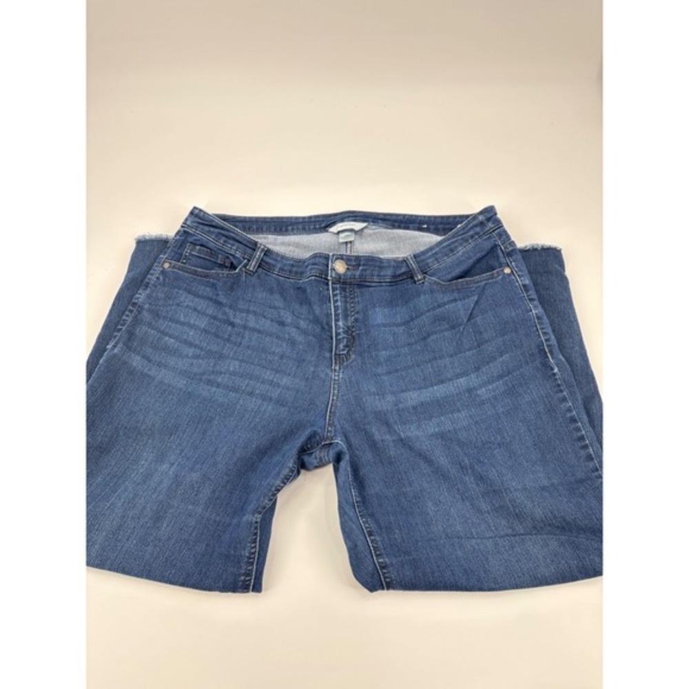 CJ Banks Womens medium Wash Denim Cropped Jeans Frayed stretch Bling plus 18W